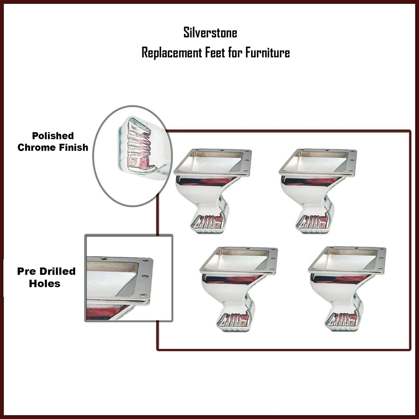 4x Metal Chrome Adjustable Feet for Sofa, Armchairs, Beds 105mm Height