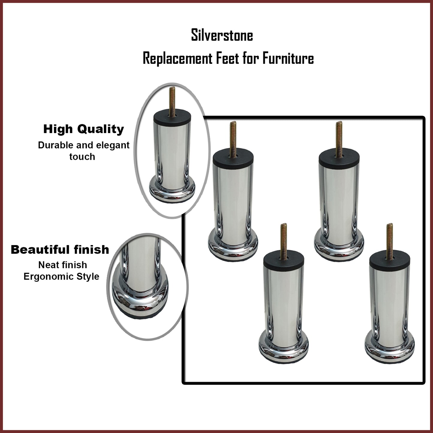 4x METAL CHROME LEGS FURNITURE FEET FOR SOFAS CHAIRS 120mm Height