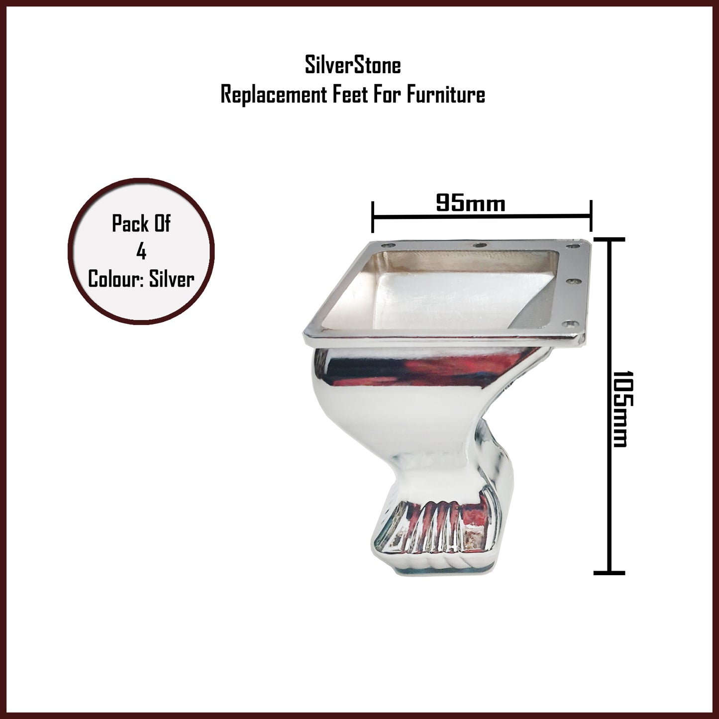 4x Metal Chrome Adjustable Feet for Sofa, Armchairs, Beds 105mm Height