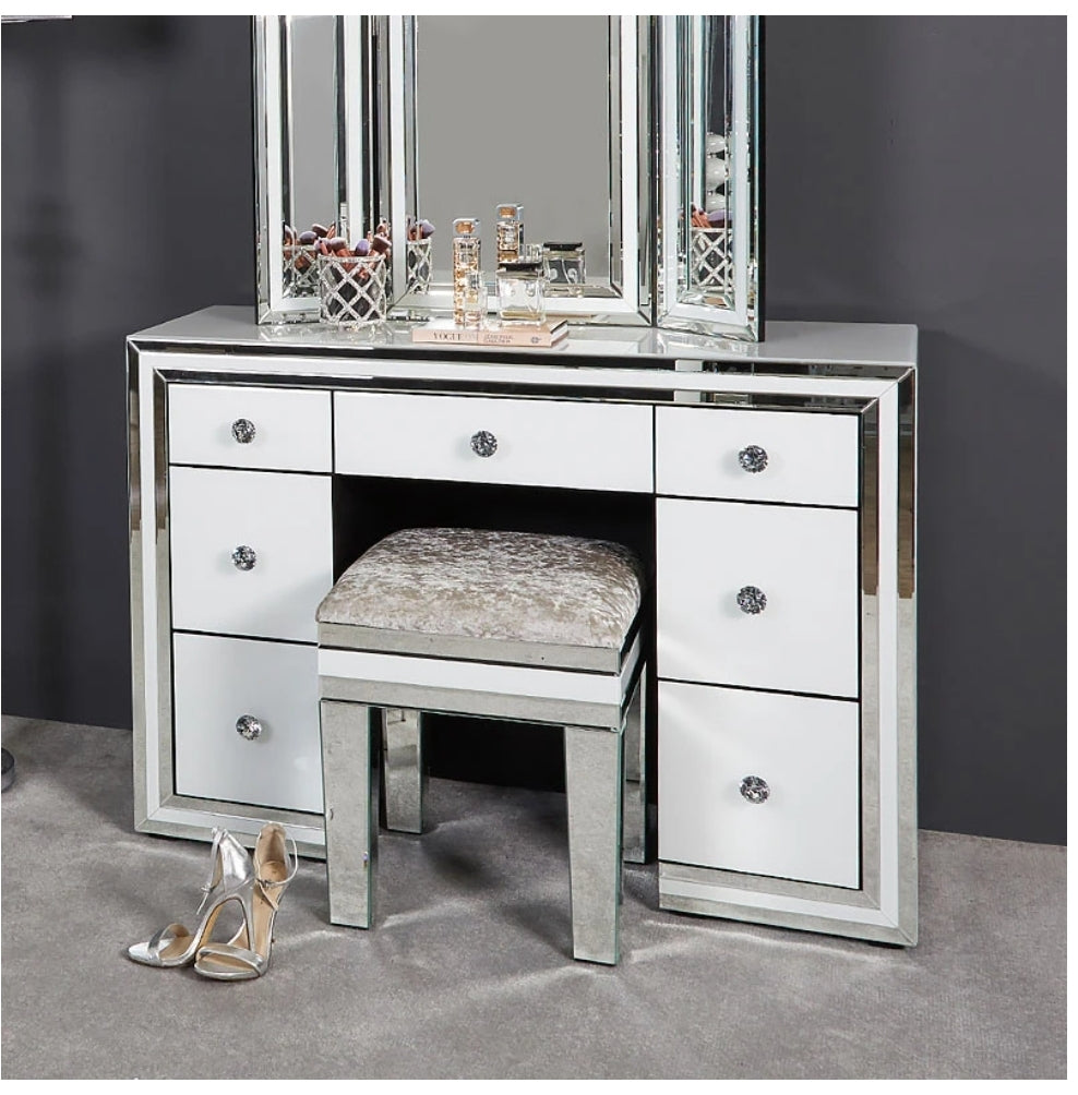 EVA WHITE GLASS 7 DRAWER DRESSING TABLE