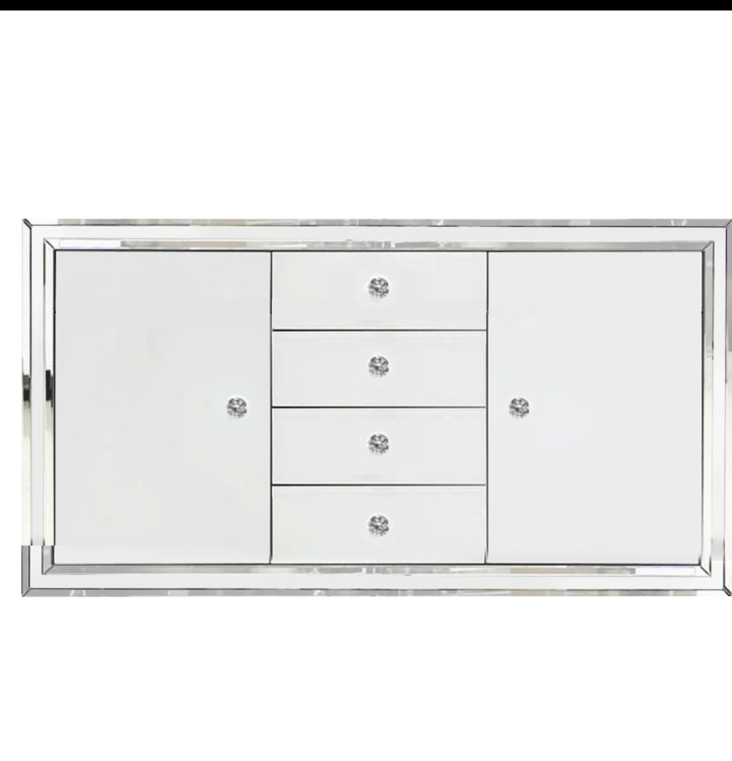 Roma White Glass 120cm Sideboard.