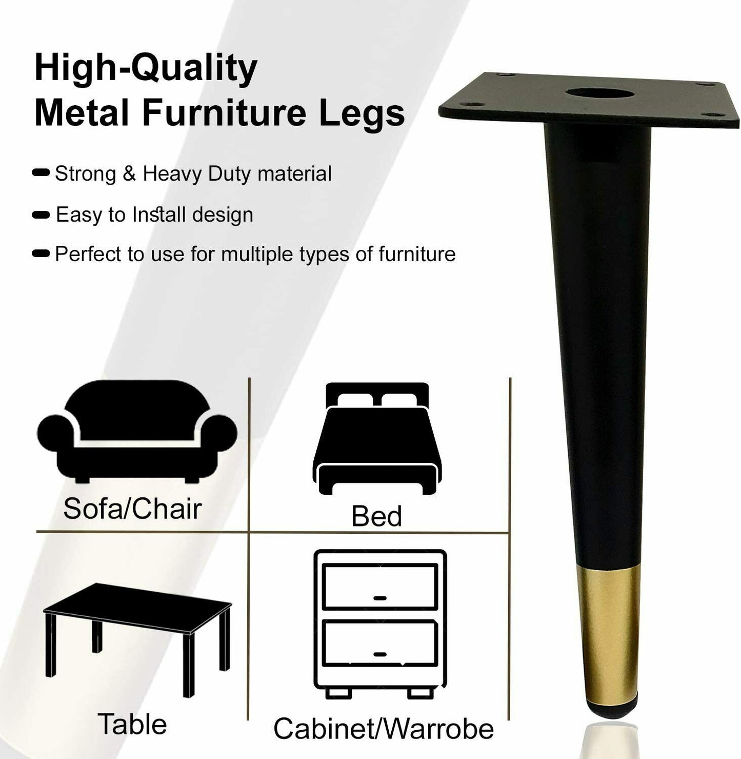 4X METAL REPLACEMENT FURNITURE LEGS FOR SOFA, CHAIRS 7.8 Inch